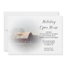 Snow Covered Barn Holiday Open House Party Invite