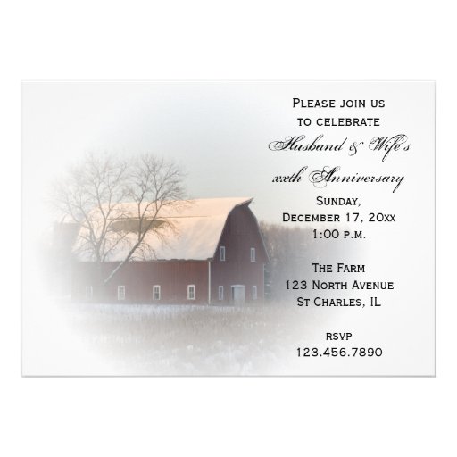 Snow Covered Barn Wedding Anniversary Party Custom Invitation