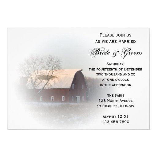 Snow Covered Barn Wedding Invitation