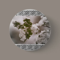 snow covered holly leaves buttons