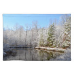 Snow covered landscape around the pond cloth placemat