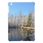 Snow covered landscape around the pond iPad mini cases