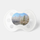 Snow covered landscape around the pond pacifier