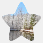 Snow covered landscape around the pond star sticker