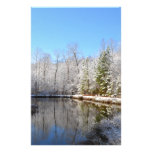 Snow covered landscape around the pond stationery