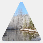 Snow covered landscape around the pond triangle sticker