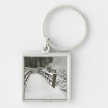 Snow-covered moon bridge, Japanese Garden Keychains