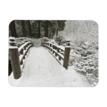 Snow-covered moon bridge, Japanese Garden Magnets