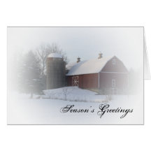 Snow Covered Red Barn Country Christmas Card
