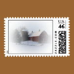 Snow Covered Red Barn Postage Stamp stamps
