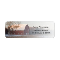 Snow Covered Red Barn Return Address Label