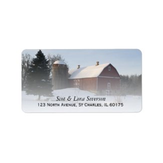 Snow Covered Red Barn Return Address Labels label