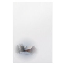 Snow Covered Red Winter Barn Stationery