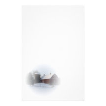 Snow Covered Red Winter Barn Stationery