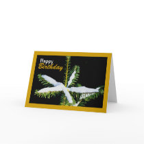Snow-Covered Star on Pine Tree, Birthday Card
