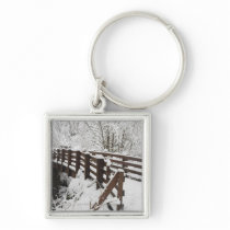 Snow Covered Wooden Bridge Keychains