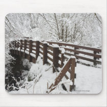 Snow Covered Wooden Bridge Mouse Pads