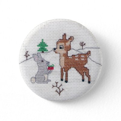 Snow Fawn and bunny Cross Stitch buttons
