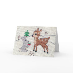 Snow Fawn and Bunny Cross Stitch card