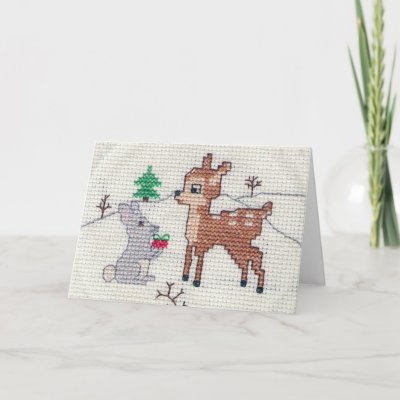 Snow Fawn and Bunny Cross Stitch cards