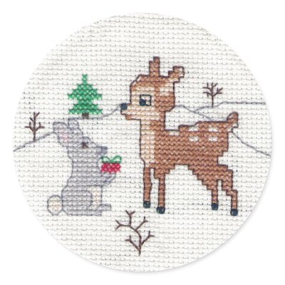 Snow Fawn and bunny Cross Stitch stickers