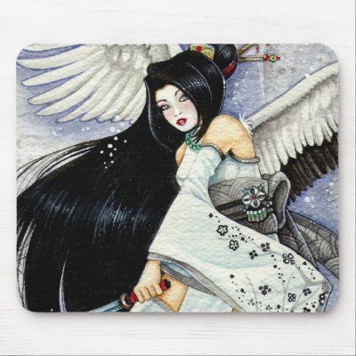 Snow & Feathers Mousepad by artbyamandarobbins
