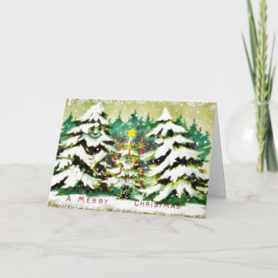 snow fell on house and the christmas tree cards