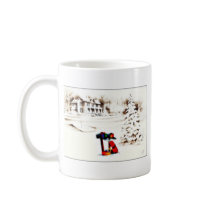 snow fell on house and the christmas tree coffee mugs
