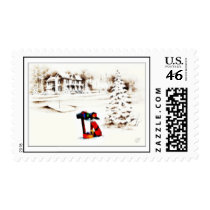 snow fell on house and the christmas tree stamps