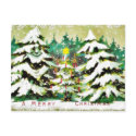 snow fell on house and the christmas tree postcards