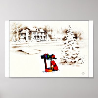 snow fell on house and the christmas tree posters