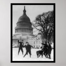 Snow Fight at Capital Washington, DC 1925 Print