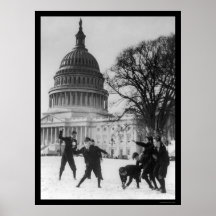 Snow Fight at Capital Washington, DC 1925 Print