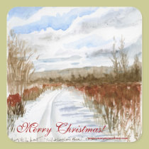 Snow Filled Field winter landscape stickers stickers