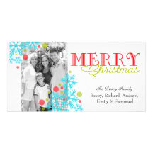 Snow flakes and polka dots personalized photo card