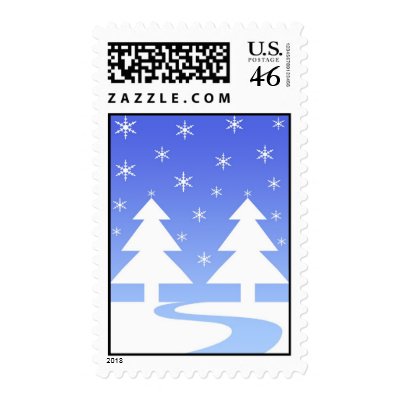 Snow flakes covered  trees stamp by cycreation