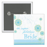 Snow Flower Swirls Blue Bride Custom Button buttons