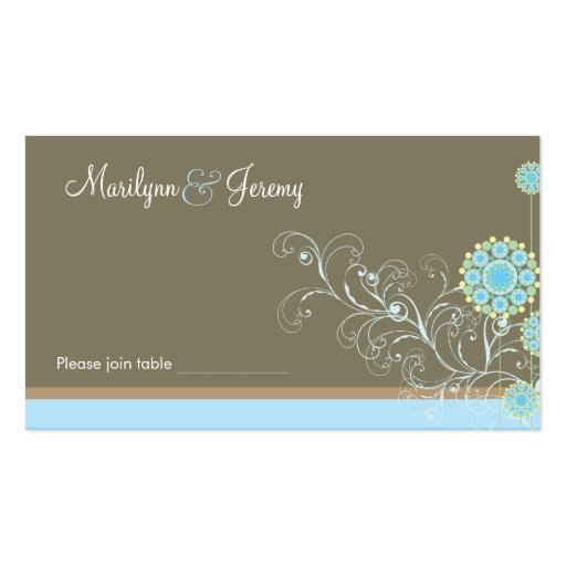 Snow Flower Swirls Blue Custom Table / Place Card Business Card Template (front side)