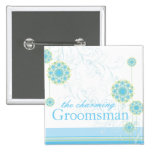 Snow Flower Swirls Blue Groomsman Custom Button buttons