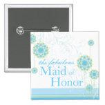 Snow Flower Swirls Blue Maid of Honor Button buttons