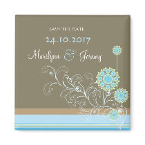 Snow Flower Swirls Blue Save The Date Magnet