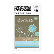Snow Flower Swirls Blue Save The Date Postage postage