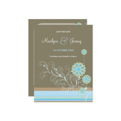 Snow Flower Swirls Blue Save The Date Postcard by fatfatin_blue_knot