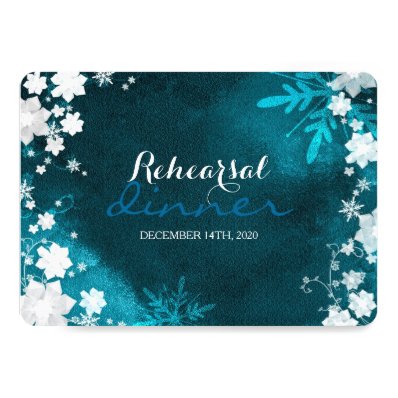 Snow Flowers Posh Winter Wedding Rehearsal Dinner 5x7 Paper Invitation Card