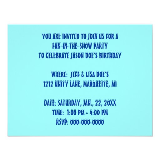 SNOW FUN WINTER BIRTHDAY PARTY INVITATION SLEDDING