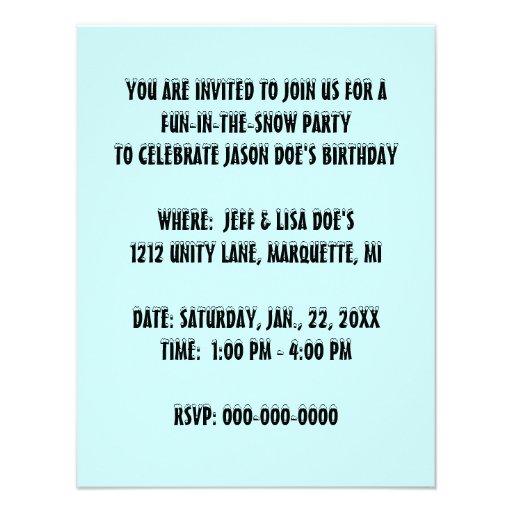 SNOW FUN WINTER BIRTHDAY PARTY INVITATION SNOWMAN