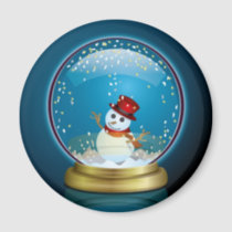 art, design, xmas, star, snow-globe, pop, cute, funny, snowmen, blue, gold, decoration, christmas, snow globe, illustration, winter, snowman, Magnet med brugerdefineret grafisk design