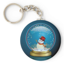 art, design, xmas, snowmen, star, snow-globe, pop, cute, funny, blue, gold, decoration, christmas, snow globe, illustration, winter, snowman, Keychain with custom graphic design