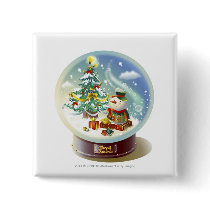 Snow globe with snowman and Christmas tree Pinback Buttons