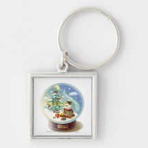 Snow globe with snowman and Christmas tree Key Chains